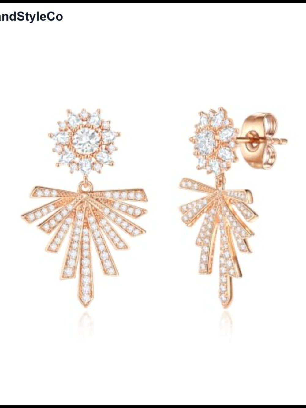 Rose Gold Plated Stud Earrings, Dainty Cubic Zirconia, Hypoallergenic, Boho